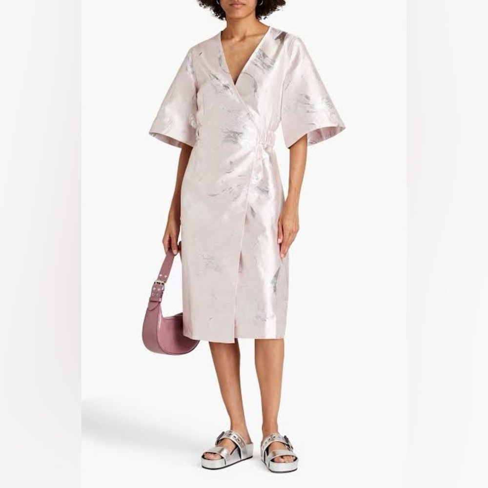 GANNI Metallic Silver Wrap Dress